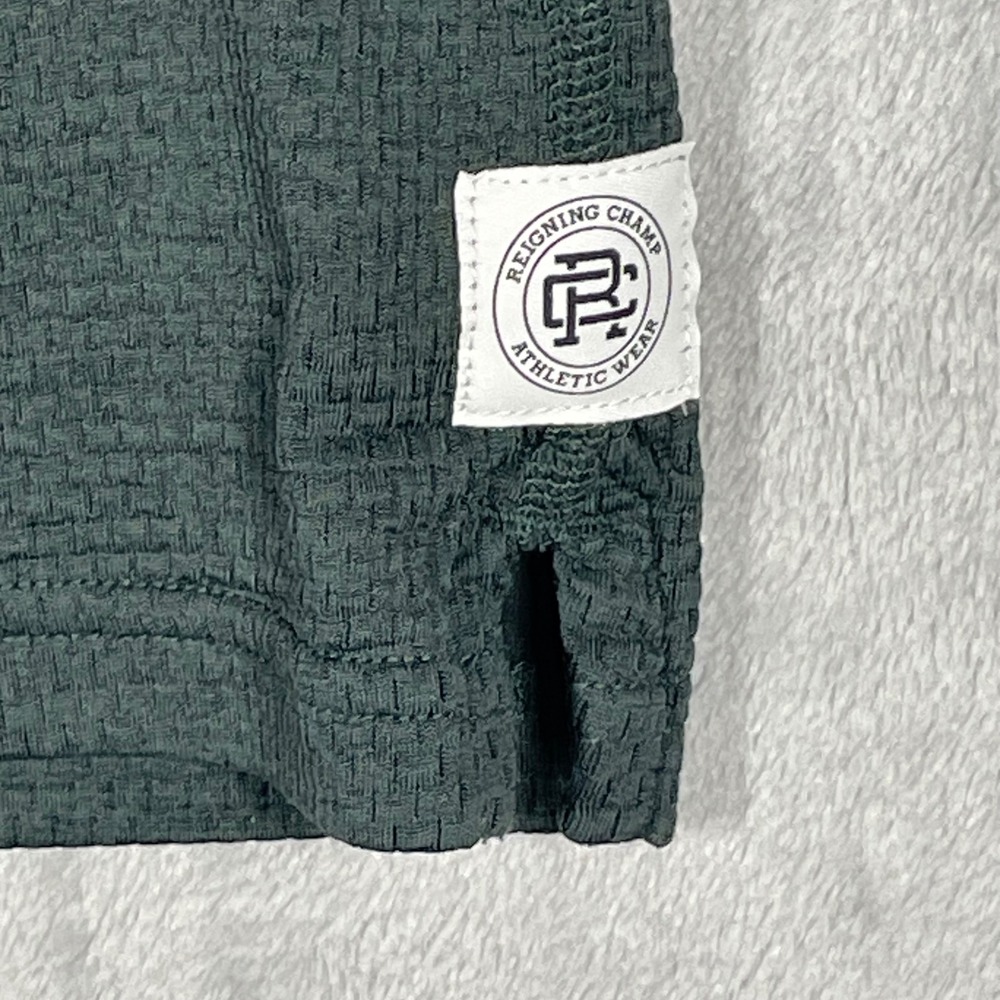 Reigning Champ Mens Textured Waffle Knit Polo Shirt Forest Green Medium Canada - Picture 4 of 8